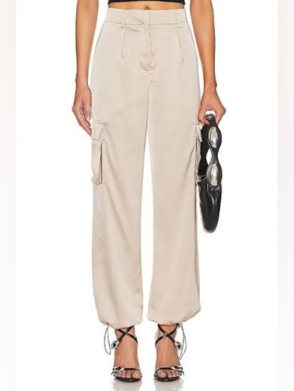 Superdown Seleste Satin Joggers in Champagne